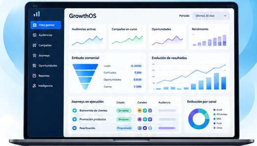 Composizione concettuale di GrowthOS con intelligence commerciale.